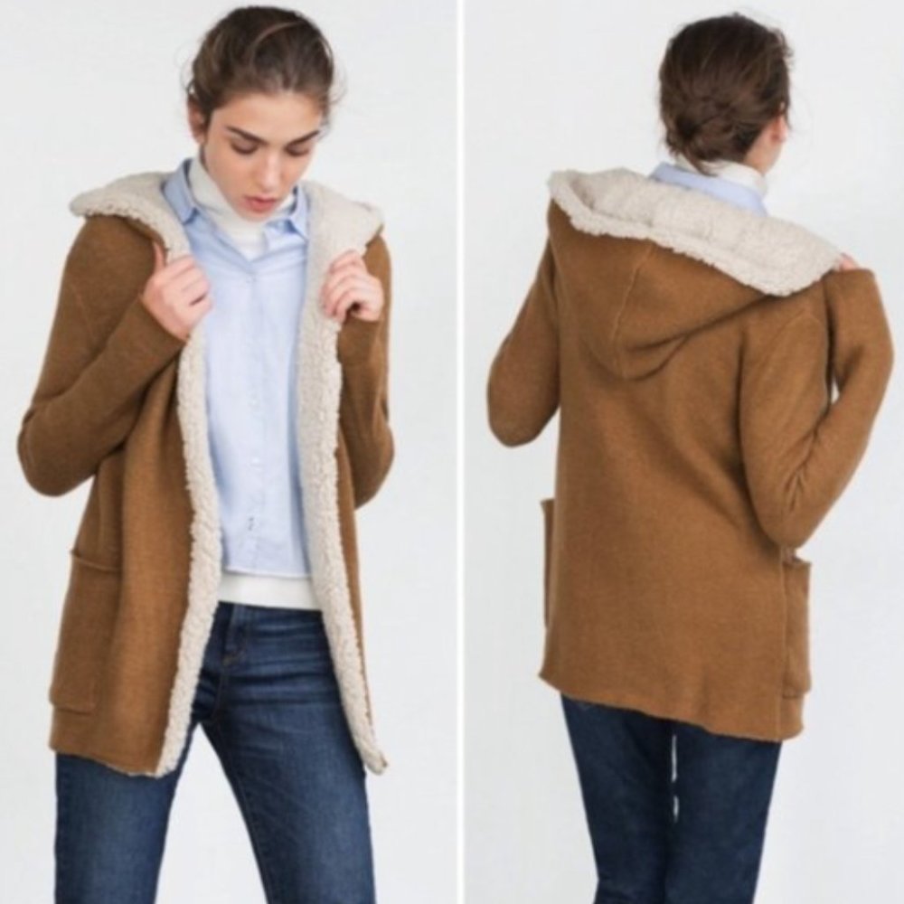 Zara Knit Fleece Sherpa Cardigan Hoodie